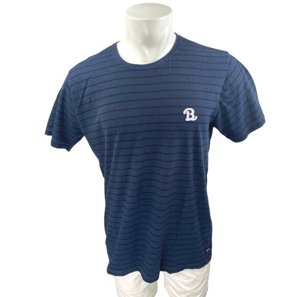 Barney Cools Men's Blue Striped Crewneck Short Sleeve Casual Tee T-shirt Top M - Picture 1 of 4